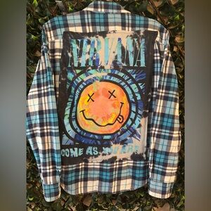 UPCYCLED one of a kind, NIRVANA Rocker Music Patch Button Down Shirt
